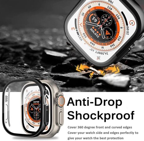 Miimall Compatible for Apple Watch Ultra 49mm Case with Tempered Glass Screen Protector, Ultra-Thin PC Protective Cover Full Protection Screen Protector Case Cover for Apple Watch 49mm(Black) in Saudi Arabia