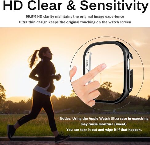 Miimall Compatible for Apple Watch Ultra 49mm Case with Tempered Glass Screen Protector, Ultra-Thin PC Protective Cover Full Protection Screen Protector Case Cover for Apple Watch 49mm(Black) in Saudi Arabia