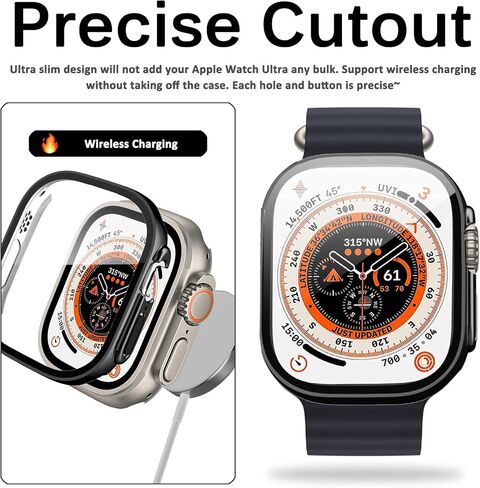 Miimall Compatible for Apple Watch Ultra 49mm Case with Tempered Glass Screen Protector, Ultra-Thin PC Protective Cover Full Protection Screen Protector Case Cover for Apple Watch 49mm(Black) in Saudi Arabia