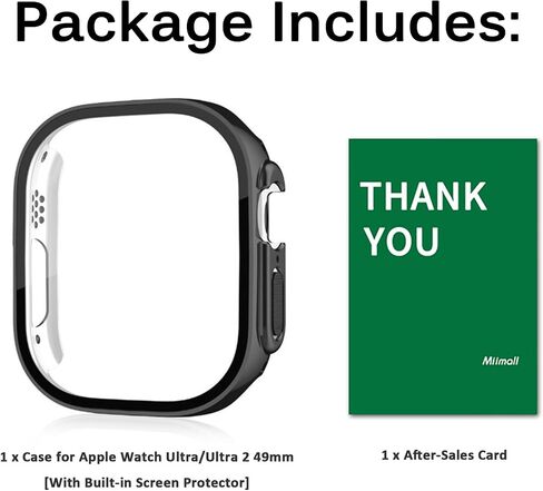 Miimall Compatible for Apple Watch Ultra 49mm Case with Tempered Glass Screen Protector, Ultra-Thin PC Protective Cover Full Protection Screen Protector Case Cover for Apple Watch 49mm(Black) in Saudi Arabia
