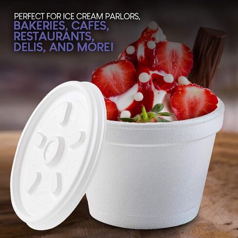 Stock Your Home 4 Ounce Foam Bowls with Lids (100 Count) - Foam Bowls with Lids - Insulated to Go Foam Cups - to Go Containers for Soup, Oatmeal, Ice Cream, Delis, Cafes, Restaurants in Saudi Arabia