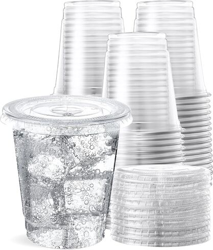 SHOPDAY Disposable Plastic Cups with Lids 8 oz Clear Plastic Cups 50 Pack, Cold Drink Containers Party Cups for Beverage Coffee Soda Juice Smoothie in Saudi Arabia