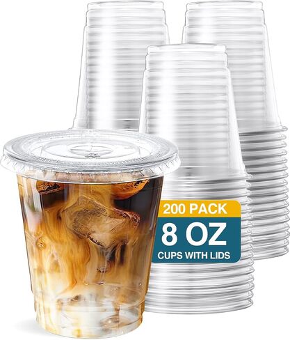 SHOPDAY Disposable Plastic Cups with Lids 8 oz Clear Plastic Cups 50 Pack, Cold Drink Containers Party Cups for Beverage Coffee Soda Juice Smoothie in Saudi Arabia