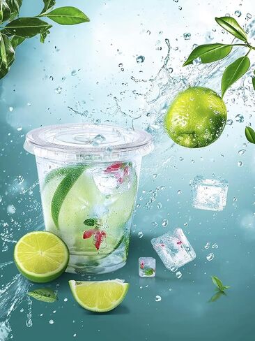 SHOPDAY Disposable Plastic Cups with Lids 8 oz Clear Plastic Cups 50 Pack, Cold Drink Containers Party Cups for Beverage Coffee Soda Juice Smoothie in Saudi Arabia