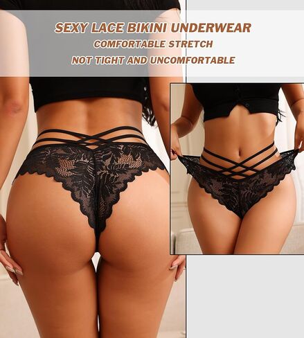 Women Sexy Lace Bikini Panties High Waisted V-Shape Criss Cross Panties Ladies Cute Hipster Briefs Multipack in Saudi Arabia