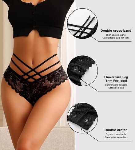 Women Sexy Lace Bikini Panties High Waisted V-Shape Criss Cross Panties Ladies Cute Hipster Briefs Multipack in Saudi Arabia