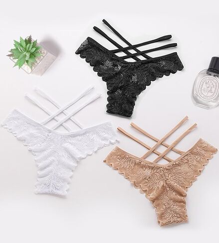 Women Sexy Lace Bikini Panties High Waisted V-Shape Criss Cross Panties Ladies Cute Hipster Briefs Multipack in Saudi Arabia