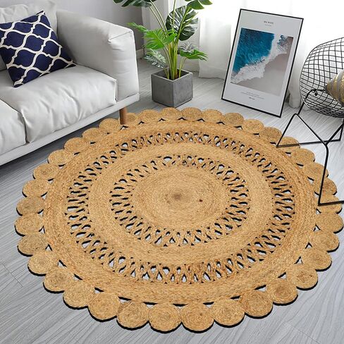 Natural Rattan Hand Woven Jute Rug, 4' Round Boho Rugs for Outdoor and Indoor, Farmhouse Rug for Dining Room Kitchen, Living Area, Under Table Circle Decor Round Rug 4ft in Saudi Arabia