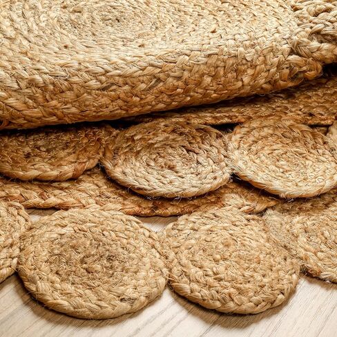 Natural Rattan Hand Woven Jute Rug, 4' Round Boho Rugs for Outdoor and Indoor, Farmhouse Rug for Dining Room Kitchen, Living Area, Under Table Circle Decor Round Rug 4ft in Saudi Arabia