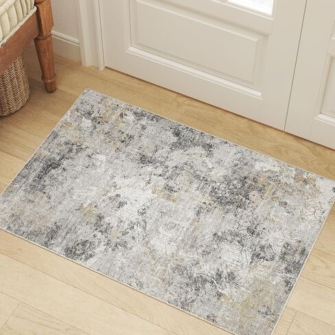Washable Rug 2×3, Modern Abstract Living Room Rug, Medium Pile Non Slip Rug, Indoor Small Carpet Rugs for Entryway, Kitchen, Bathroom, Laundry, Door Mat, Dark Blue+Beige in Saudi Arabia