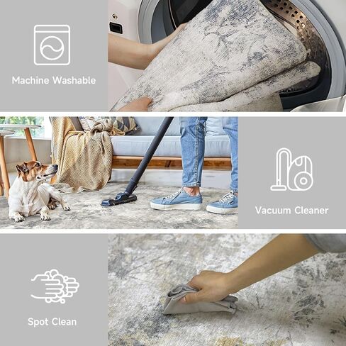 Washable Rug 2×3, Modern Abstract Living Room Rug, Medium Pile Non Slip Rug, Indoor Small Carpet Rugs for Entryway, Kitchen, Bathroom, Laundry, Door Mat, Dark Blue+Beige in Saudi Arabia