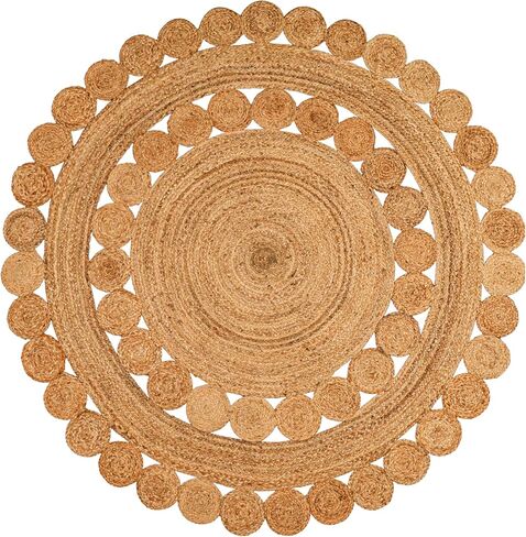 Natural Rattan Hand Woven Jute Rug, 4' Round Boho Rugs for Outdoor and Indoor, Farmhouse Rug for Dining Room Kitchen, Living Area, Under Table Circle Decor Round Rug 4ft in Kuwait