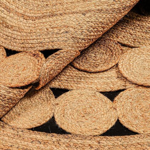 Natural Rattan Hand Woven Jute Rug, 4' Round Boho Rugs for Outdoor and Indoor, Farmhouse Rug for Dining Room Kitchen, Living Area, Under Table Circle Decor Round Rug 4ft in Kuwait