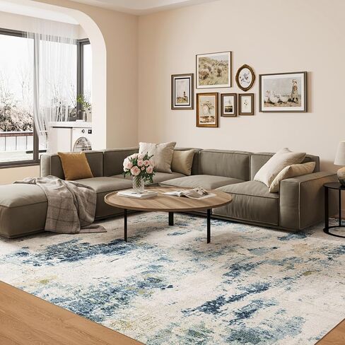 Washable Rug 2×3, Modern Abstract Living Room Rug, Medium Pile Non Slip Rug, Indoor Small Carpet Rugs for Entryway, Kitchen, Bathroom, Laundry, Door Mat, Dark Blue+Beige in Saudi Arabia