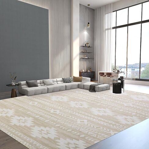 HOMBYS 8x10 ft Farmhouse Moroccan Area Rug for Living Room Bedroom, Large Boho Floor Carpet for Indoor Office Dining Room, Rustic Tribal Accent Home Deco Non-Shedding, Khaki, Machine Washable in Saudi Arabia