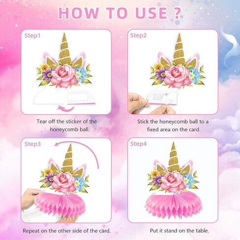 9pcs 3D Rainbow Unicorn Honeycomb Centerpieces for Birthday Party Decorations, Shiny Cloud Rainbow Unicorn Theme Centerpieces for Girls Party Supplies Baby Shower Party Decorations in Kuwait