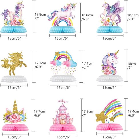 9pcs 3D Rainbow Unicorn Honeycomb Centerpieces for Birthday Party Decorations, Shiny Cloud Rainbow Unicorn Theme Centerpieces for Girls Party Supplies Baby Shower Party Decorations in Kuwait