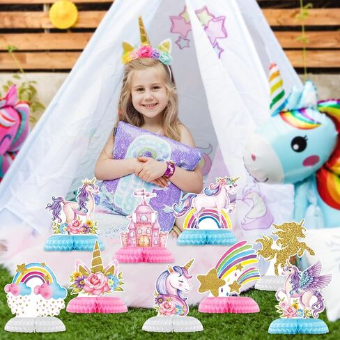9pcs 3D Rainbow Unicorn Honeycomb Centerpieces for Birthday Party Decorations, Shiny Cloud Rainbow Unicorn Theme Centerpieces for Girls Party Supplies Baby Shower Party Decorations in Kuwait