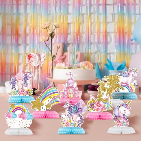 9pcs 3D Rainbow Unicorn Honeycomb Centerpieces for Birthday Party Decorations, Shiny Cloud Rainbow Unicorn Theme Centerpieces for Girls Party Supplies Baby Shower Party Decorations in Kuwait