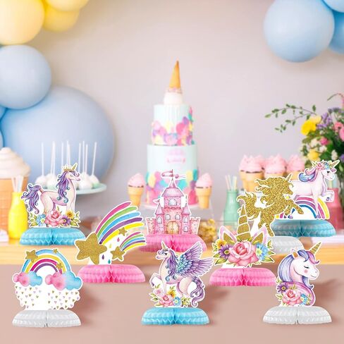 9pcs 3D Rainbow Unicorn Honeycomb Centerpieces for Birthday Party Decorations, Shiny Cloud Rainbow Unicorn Theme Centerpieces for Girls Party Supplies Baby Shower Party Decorations in Kuwait