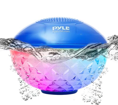 PyleUsa Floating Pool Speaker w/Lights Show, Waterproof Bluetooth Speaker, IP68, Crystal Clear Sound Quality, Surround Stereo Sound, Wireless 50 ft Range, for Shower, Hot Tub, Beach, Travel (Black) in Saudi Arabia
