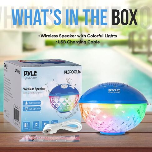 PyleUsa Floating Pool Speaker w/Lights Show, Waterproof Bluetooth Speaker, IP68, Crystal Clear Sound Quality, Surround Stereo Sound, Wireless 50 ft Range, for Shower, Hot Tub, Beach, Travel (Black) in Saudi Arabia