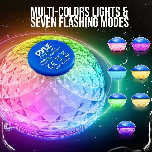 PyleUsa Floating Pool Speaker w/Lights Show, Waterproof Bluetooth Speaker, IP68, Crystal Clear Sound Quality, Surround Stereo Sound, Wireless 50 ft Range, for Shower, Hot Tub, Beach, Travel (Black) in Saudi Arabia