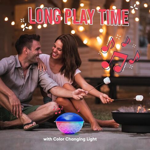 PyleUsa Floating Pool Speaker w/Lights Show, Waterproof Bluetooth Speaker, IP68, Crystal Clear Sound Quality, Surround Stereo Sound, Wireless 50 ft Range, for Shower, Hot Tub, Beach, Travel (Black) in Saudi Arabia