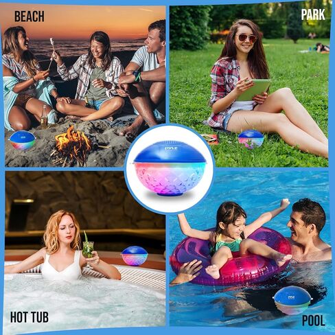 PyleUsa Floating Pool Speaker w/Lights Show, Waterproof Bluetooth Speaker, IP68, Crystal Clear Sound Quality, Surround Stereo Sound, Wireless 50 ft Range, for Shower, Hot Tub, Beach, Travel (Black) in Saudi Arabia