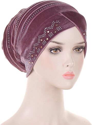 Rhinestone Hijab Turban Hats for Women Beanies Bandana Headwrap Cap Beanies Headwear Headscarf Undercap Turban Hat in Kuwait
