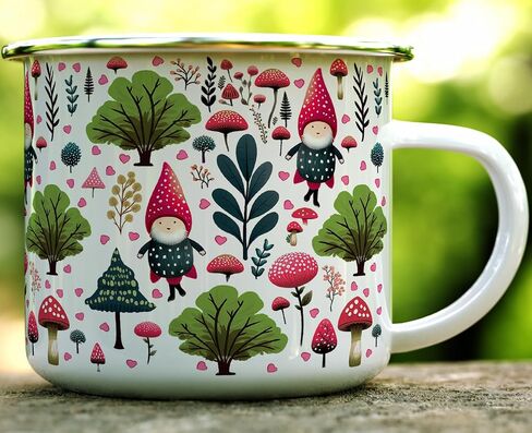 Woodland Valentine Hearts Gnome Cottagecore Cozy Hygge Campfire Coffee Tea Hot Chocolate Mug, Mushroom Nature Camping Cup (16oz) in Saudi Arabia