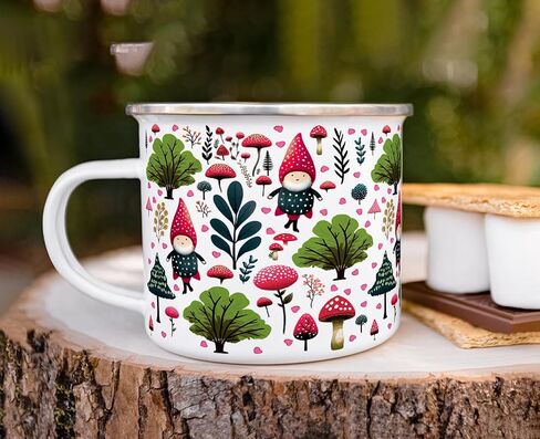 Woodland Valentine Hearts Gnome Cottagecore Cozy Hygge Campfire Coffee Tea Hot Chocolate Mug, Mushroom Nature Camping Cup (16oz) in Saudi Arabia