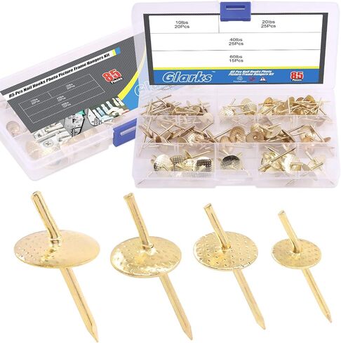 Glarks 85Pcs Assorted 10lbs 20lbs 40lbs 60lbs One Step Hangers Set, Quick Photo Picture Frame Hangers Alloy Nail Hooks Plaster Picture Hanging Kit for Clock, Mirror on Wooden Drywall in Saudi Arabia