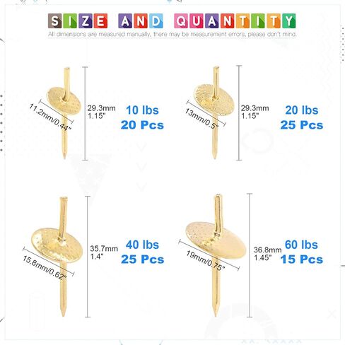 Glarks 85Pcs Assorted 10lbs 20lbs 40lbs 60lbs One Step Hangers Set, Quick Photo Picture Frame Hangers Alloy Nail Hooks Plaster Picture Hanging Kit for Clock, Mirror on Wooden Drywall in Saudi Arabia