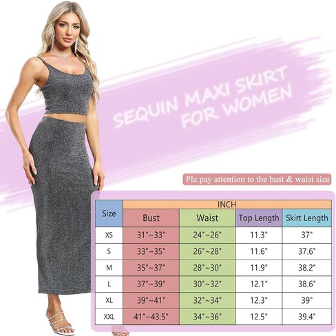 MISS MOLY طقم تنورة طويل طويل مزين بالترتر مكون من قطعتين لامع لامع للحفلات الراقصة والسهرات والحفلات الليلية وحزام سباغيتي قصير أسود XS in Kuwait