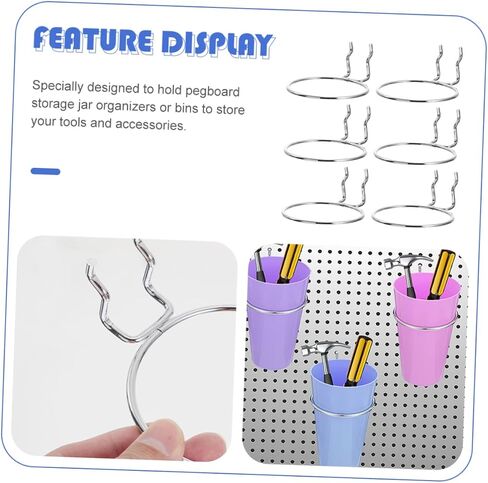 SOLUSTRE 6pcs Orifice Round Hook Metal Pegboard Metal Cup Holder Metal Hangers Pegboard Accessories Pegboard Ring Tool Holder Peg Hooks Garage Organization Hook Peg Board Jar Holder Metal in Kuwait