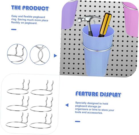 SOLUSTRE 6pcs Orifice Round Hook Metal Pegboard Metal Cup Holder Metal Hangers Pegboard Accessories Pegboard Ring Tool Holder Peg Hooks Garage Organization Hook Peg Board Jar Holder Metal in Kuwait