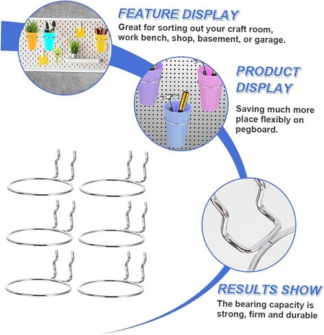 SOLUSTRE 6pcs Orifice Round Hook Metal Pegboard Metal Cup Holder Metal Hangers Pegboard Accessories Pegboard Ring Tool Holder Peg Hooks Garage Organization Hook Peg Board Jar Holder Metal in Kuwait