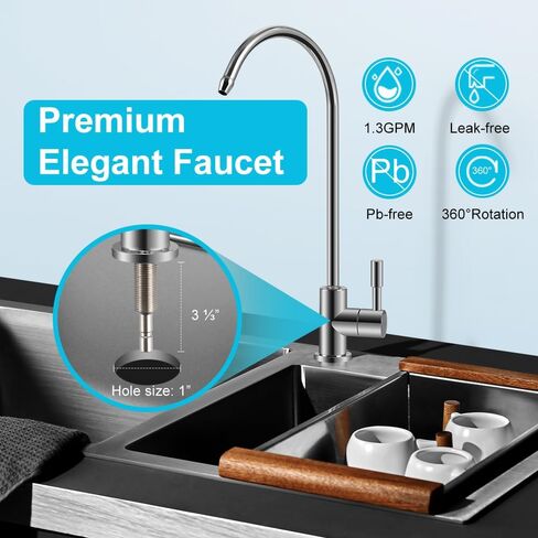 Under Sink Water Filter with Faucet, Water Filter for Sink Anti-Clogged Reduces Chlorine, Heavy Metals, Sediment, Bad Taste, NSF/ANSI 42 & 53, 8K Gallons, Easy Installation Sink Water Filter in Saudi Arabia