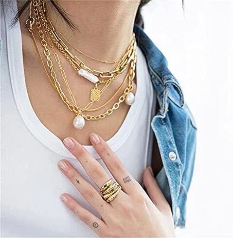 غير النظامية اللؤلؤ قلادة قلادة لؤلؤة واحدة 18K مطلية بالذهب حساسة خمر Y2k المختنق قلادة مجوهرات للنساء الفتيات in Kuwait