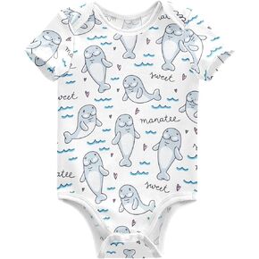 Cartoon Grey Manatees Unisex Baby Bodysuits Blue Waves Hearts Newborn Short Sleeve Summer Jumpsuit Boy Girl 3M