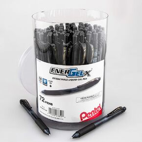 قلم جل Pentel EnerGel-X قابل للسحب، (0.7 مم) متوسط. خط، حبر أسود، علبة 72-PK (BL107PC72A)