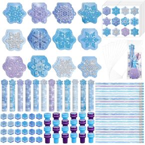 Cholemy 168 Pcs Winter Snowflake Party Favors Goodie Bags Stuffers Classroom Prizes Gifts Mini Notebook Pencil Stamp Sticker Stationery Set Christmas Winter Themed Birthday Party Favors