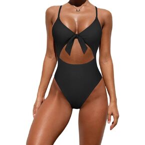 Hilor Women's Cutout One Piece Swimsuits Sexy Front Tie Knot Bathing Suits High Cut Monokini Swimwear