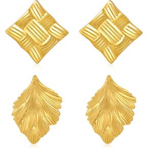 2 Pairs Gold Statement Earrings for Women Trendy,Surgical Steel Simple Gold Stud Earrings Hypoallergenic Chunky Gold Earrings Large Gold Statement Earrings Gift for Women
