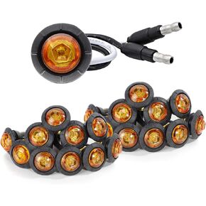 (Pack of 20) 3/4 Inch Small Round Amber LED Trailer Turn Signal Side Marker Indicator Lights Truck Trailer Bus Universal 12V DC Grommets Plug XT-DC