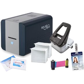 Easy Badges Solid 210 ID Badge Printer | with Beginner Software, & Everything Needed to Design and Print 200 ID Cards, | Single Sided Employee & Student ID Card Printer