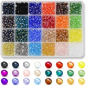 1200Pcs 6mm Briolette Crystal Glass Faceted AB Beads Glass Beads Spacer Beads Faceted for Jewelry Making Bracelets Necklaces with Container Box Beads 24 Colors by Renashed