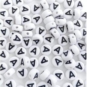 100PCS Letter Beads,4X7mm Acrylic White Round Alphabet Beads Letter H Beads for Jewelry Making Bracelets Necklaces Making