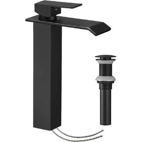 Matte Black Bathroom Faucet Vessel Sink Bowl Faucet Tall with Pop Up Drain Assembly Single Handle Single Hole Vanity Lavatory Deck Mount Supply Lines Hose Lead-Free